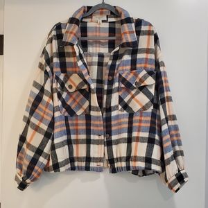 Soft Plaid Jacket, Cropped Shacket, Size 3X, Color Multi, By No Comment Plus NY